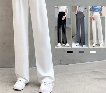 Дълъг дамски панталон за бременни жени с висока талия - изчистен свободен модел