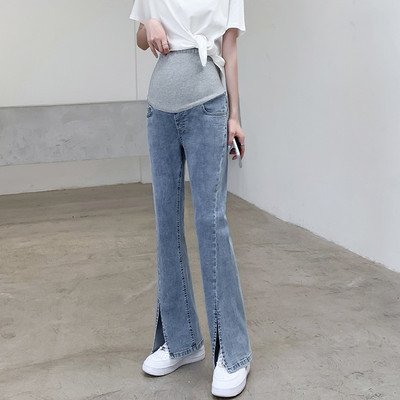 Magas derekú hasított kismama egyenes nadrág