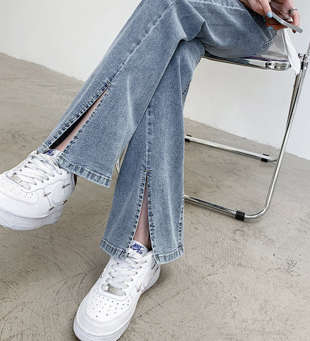 Magas derekú hasított kismama egyenes nadrág