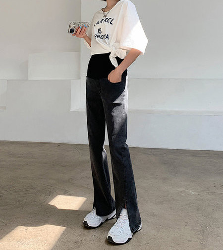 Magas derekú hasított kismama egyenes nadrág