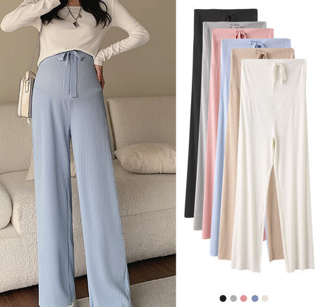 Széles szárú kismamanadrág magas derékkal és fűzővel