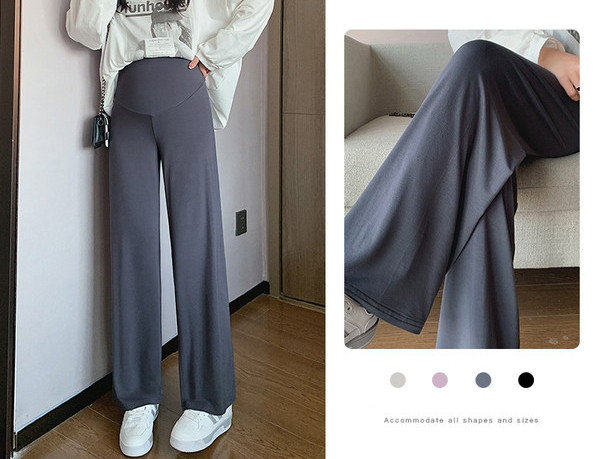 Női hosszú nadrág terhes nőknek - magas derekú bő mintával