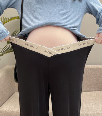 Дълъг дамски панталон за бременни жени - свободен модел с ниска талия