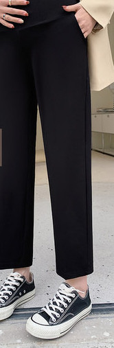 Дамски дълги панталони за бременни жени с висока талия - в черен цвят