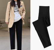 Ženske duge hlače za trudnice sa visokim strukom - crne boje