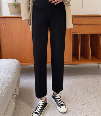 Дамски дълги панталони за бременни жени с висока талия - в черен цвят