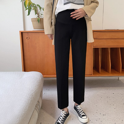 Ženske duge hlače za trudnice sa visokim strukom - crne boje