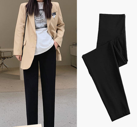 Ženske duge hlače za trudnice sa visokim strukom - crne boje