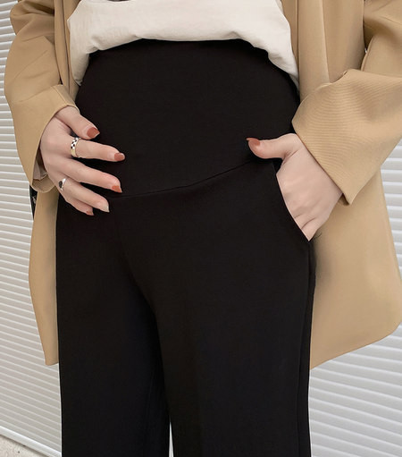 Ženske duge hlače za trudnice sa visokim strukom - crne boje