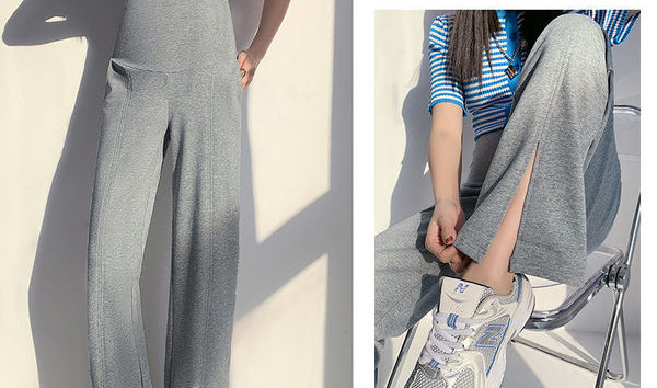 A mindennapi élethez megfelelő széles modell kismamanadrág, magas derékkal