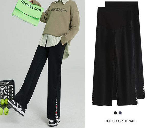 Női hosszú nadrág terhes nőknek magas derékkal - bő mintával