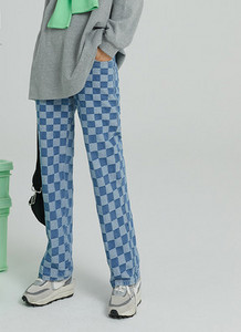 Női hosszú nadrág terhes nőknek magas derékkal - kockás