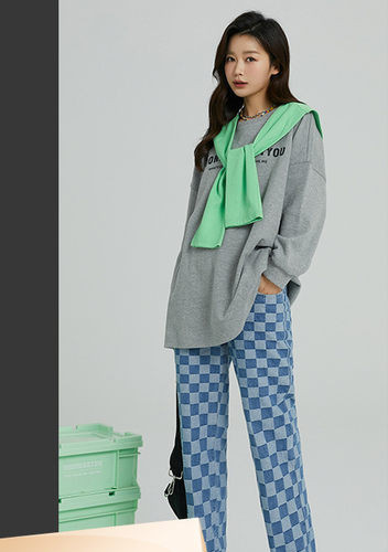 Női hosszú nadrág terhes nőknek magas derékkal - kockás