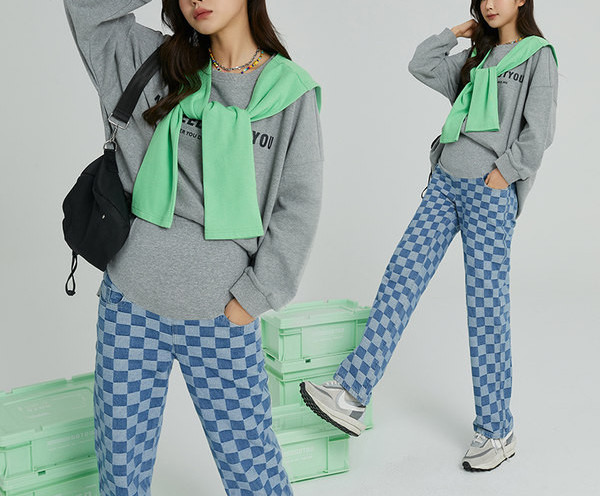 Női hosszú nadrág terhes nőknek magas derékkal - kockás