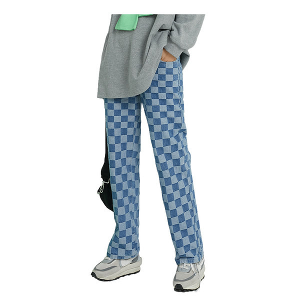 Női hosszú nadrág terhes nőknek magas derékkal - kockás