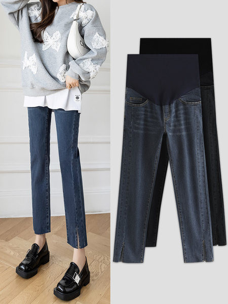 Magas derekú, egyenes szárú kismamafarmer hasítékkal