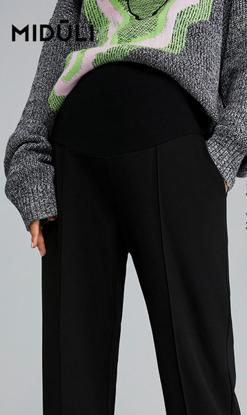 Női fekete kismamanadrág hasítékkal