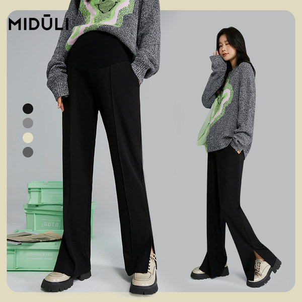 Női fekete kismamanadrág hasítékkal