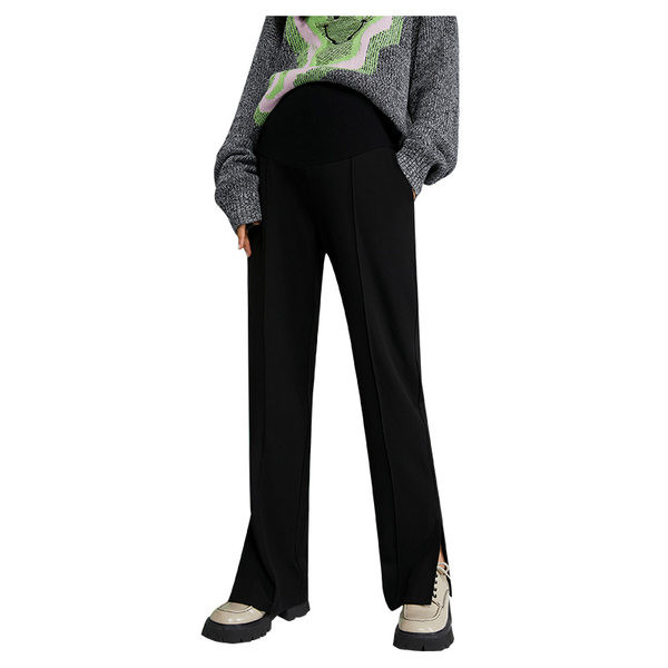 Női fekete kismamanadrág hasítékkal