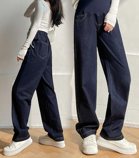 Kõrge vöökohaga rasedate pikad püksid – avara mustriga