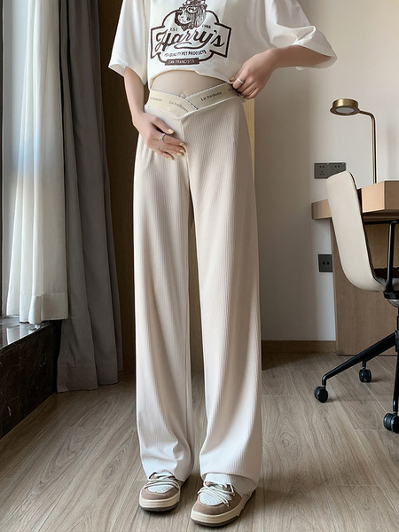 Madala vöökohaga rasedate pikad püksid – avara mustriga