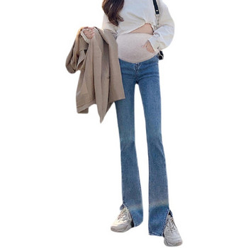 Дамски панталон с висока талия с цепки за бременни 