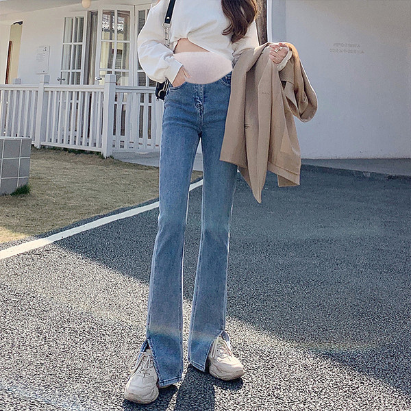 Női, magas derekú hasított kismamanadrág