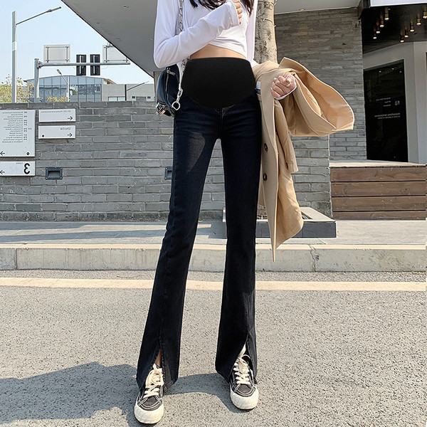 Női, magas derekú hasított kismamanadrág