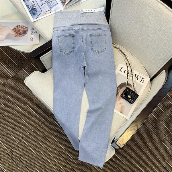 Női hosszú nadrág terhes nőknek - magas derékú egyenes mintával