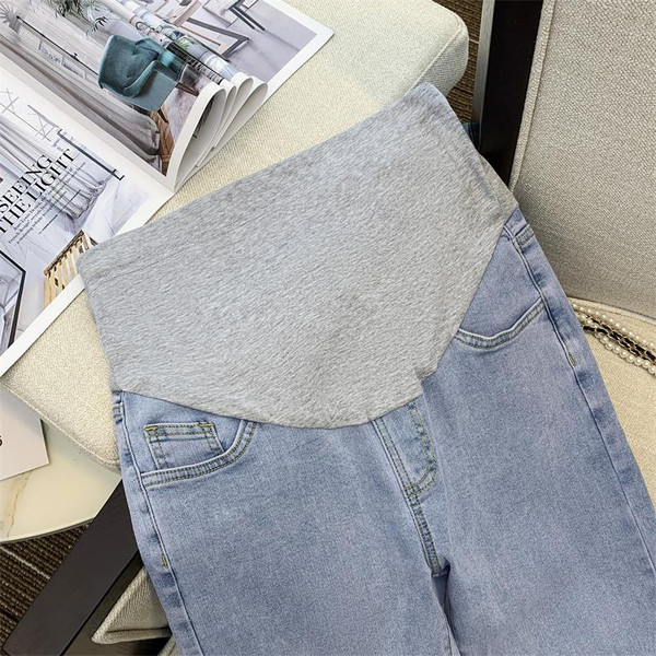 Női hosszú nadrág terhes nőknek - magas derékú egyenes mintával