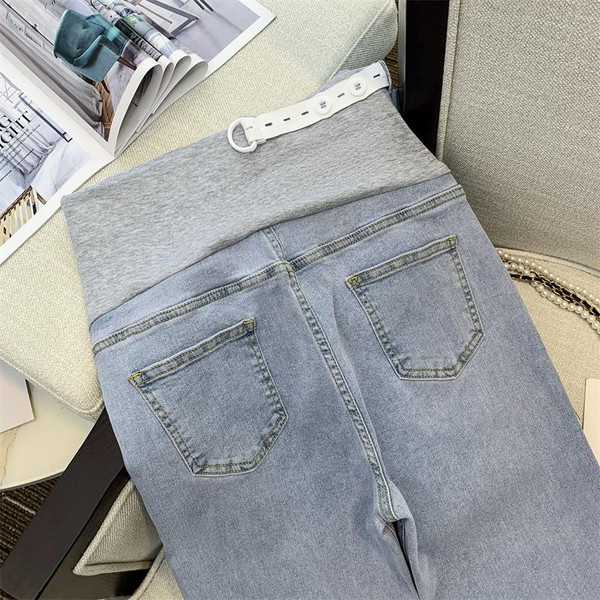 Női hosszú nadrág terhes nőknek - magas derékú egyenes mintával