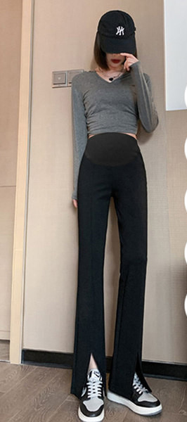 Елегантен дамски панталон с висока талия и  цепки за бременни 