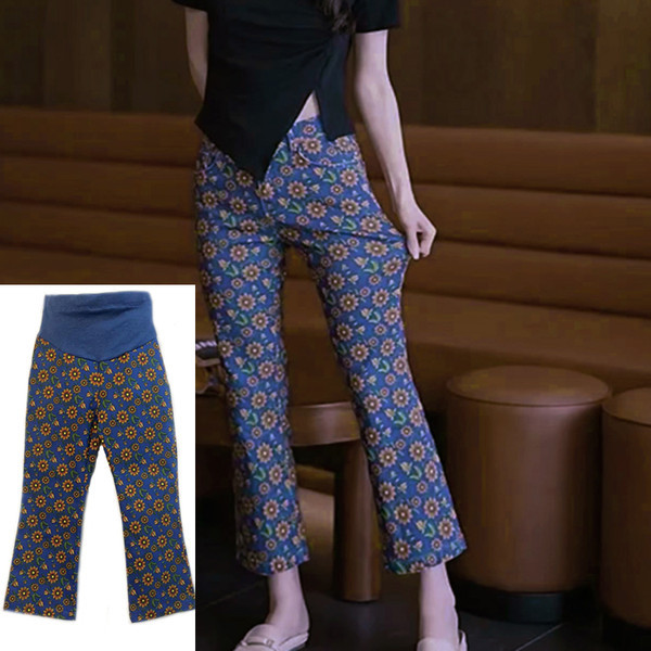 Εφαρμοσμένο ψηλόμεσο παντελόνι εγκυμοσύνης με φλοράλ μοτίβα