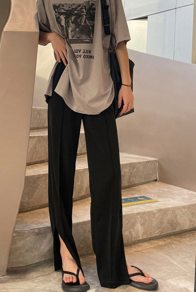 Παντελόνι εγκυμοσύνης με ψηλή μέση και σκίσιμο στο πλάι