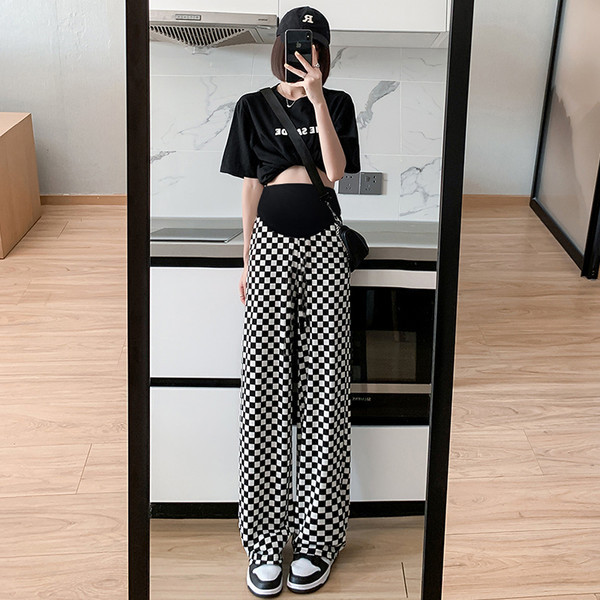 Női hosszú nadrág terhes nők számára, magas derékkal