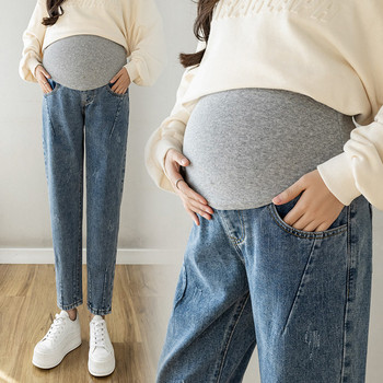 Дамски дънки с широк ластик и джоб за бременни 