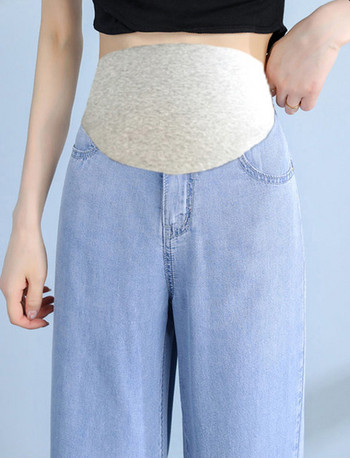 Дамски дънкови панталони с висока талия и широки крачоли за бременни