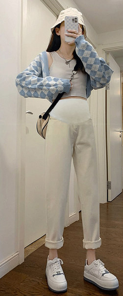 Дамски дълги панталони за бременни жени - с висока талия тънки ежедневни