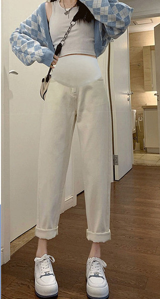 Дамски дълги панталони за бременни жени - с висока талия тънки ежедневни