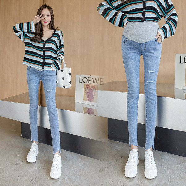 Skinny τζιν εγκυμοσύνης  ψηλόμεσο  σε φαρδύ σχέδιο