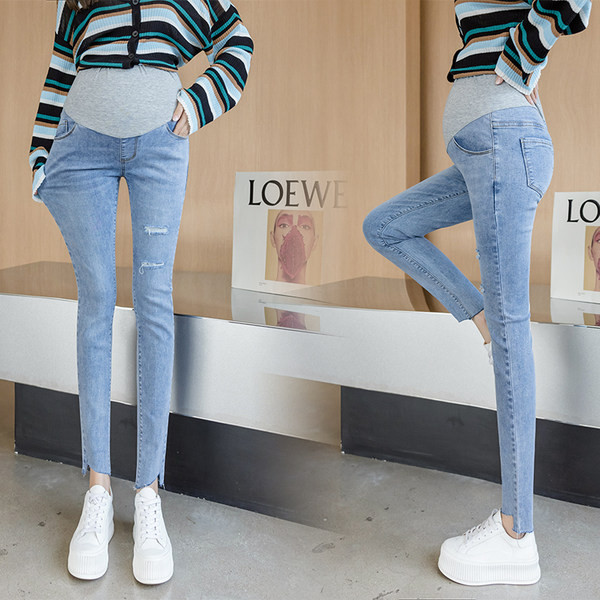 Skinny τζιν εγκυμοσύνης  ψηλόμεσο  σε φαρδύ σχέδιο