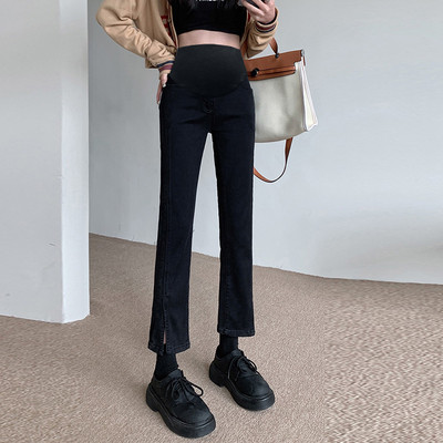 Női lezser, magas derekú hasított zsebes kismamanadrág