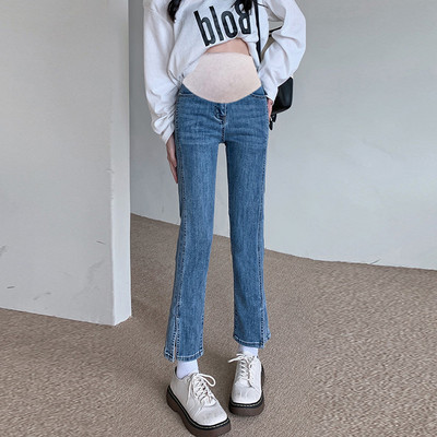 Női lezser, magas derekú hasított zsebes kismamanadrág