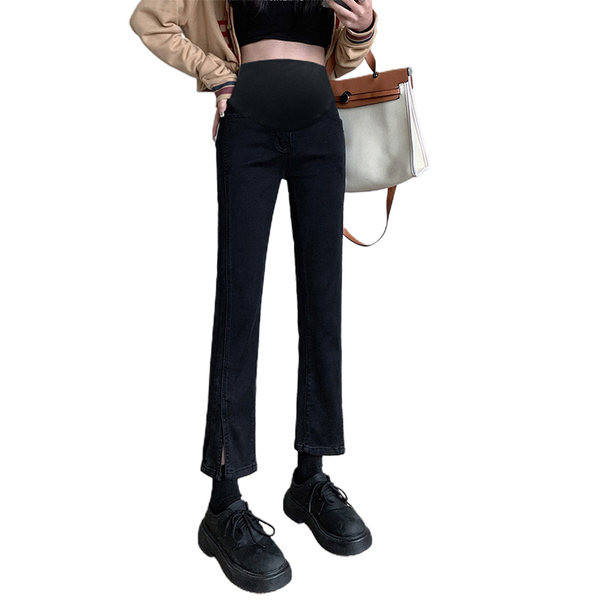 Női lezser, magas derekú hasított zsebes kismamanadrág