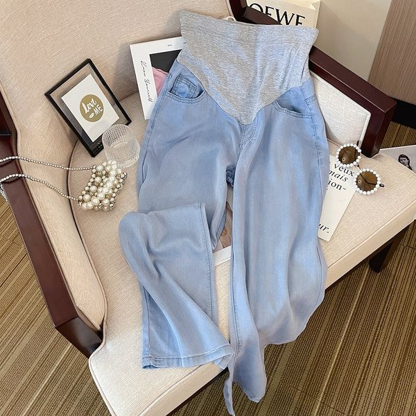 Női hosszú nadrág terhes nőknek magas derékkal - bő mintával