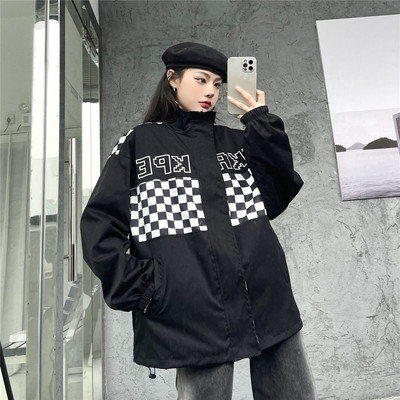 Őszi női kabát bő mintával - cipzárral