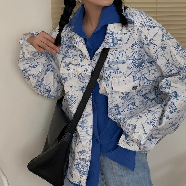 Ženska traper jakna s kragnom i gumbima