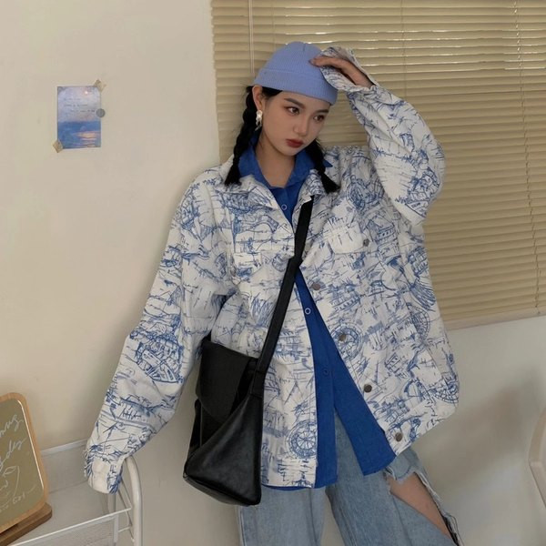 Ženska traper jakna s kragnom i gumbima