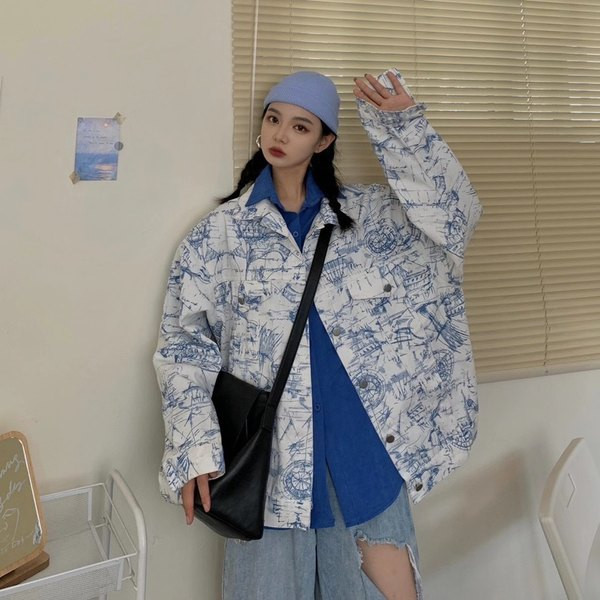 Ženska traper jakna s kragnom i gumbima