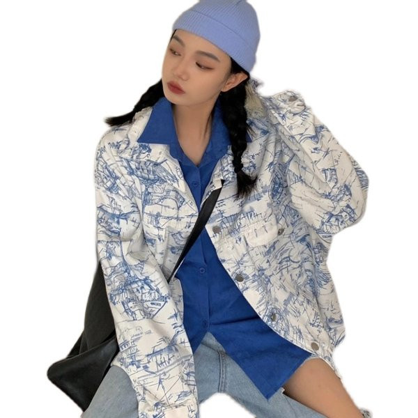 Ženska traper jakna s kragnom i gumbima